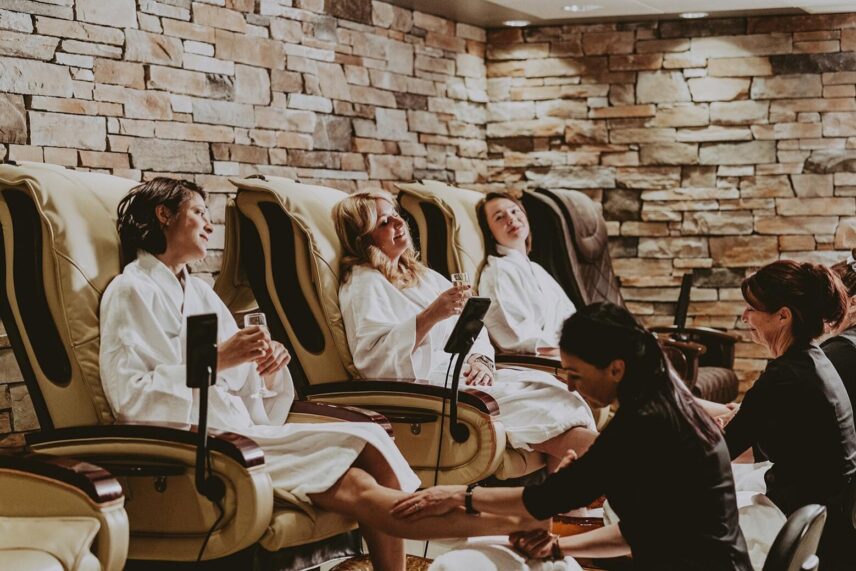 Girls enjoying a pedicure during their weekend retreat at 100 Fountain Spa in Niagara-on-the-Lake.