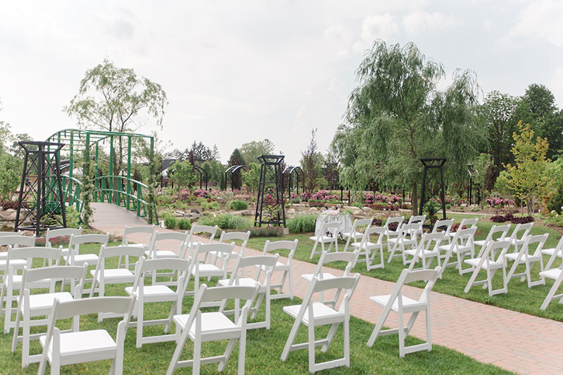 Pont De Monet wedding ceremony space in The Gardens at Pillar and Post