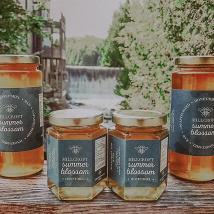 Jars of summer blossom honey made at Millcroft Inn & Spa in Caledon