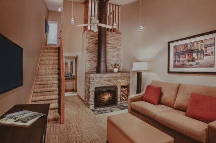Comfortable living room on first-story of the Crofts Guest accommodations at Millcroft Inn & Spa in Caledon