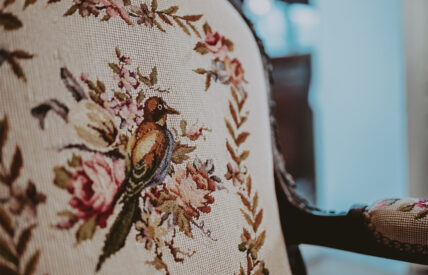 Regal chair stitching in the Drawing Room at the Prince of Wales Hotel in Niagara-on-the-Lake
