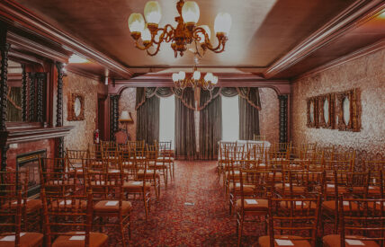 Aisle view of Hampton Court wedding venue at the Prince of Wales Hotel in Niagara-on-the-Lake