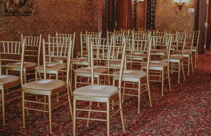 View of guest seating in Hampton Court wedding venue at the Prince of Wales Hotel in Niagara-on-the-Lake