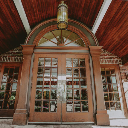 The Pillar & Post Hotel front door is made with the original post and beam construction from the building in Niagara-on-the-Lake