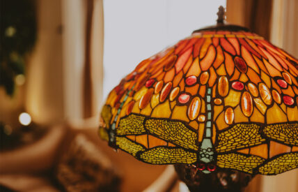 Decorative stained glass lamp as part of décor at Queen's Landing hotel