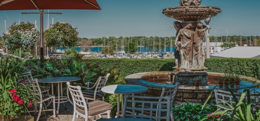 Harbour views from patio at Queen's Landing hotel in Niagara-on-the-Lake