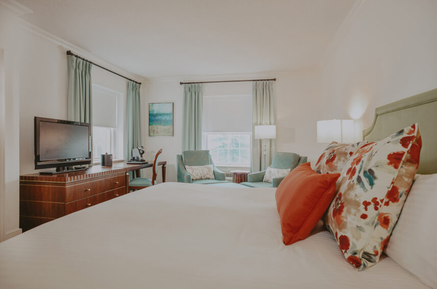 Premium king bed at the Queen's Landing hotel in Niagara-on-the-Lake