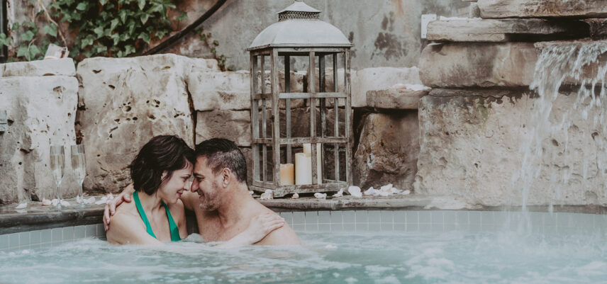 Outdoor hot spring pool at 100 Fountain Spa in Niagara on the Lake