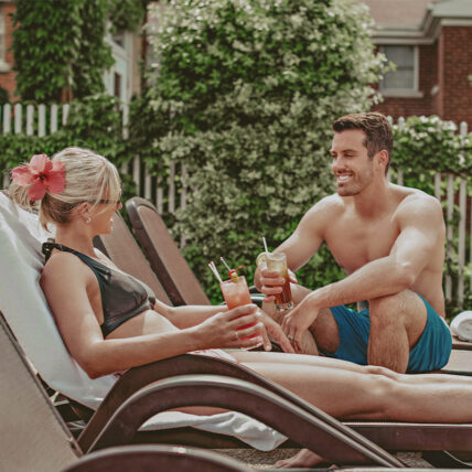 Couple enjoying easy access to amenities at the Pillar & Post Hotel in Niagara-on-the-Lake