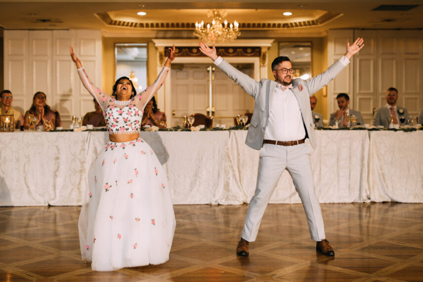 Newlyweds dancing inside the Queen’s Landing hotel in Niagara-on-the-Lake.