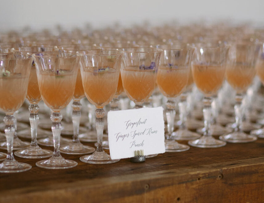 Signature cocktails served to guests at a wedding.