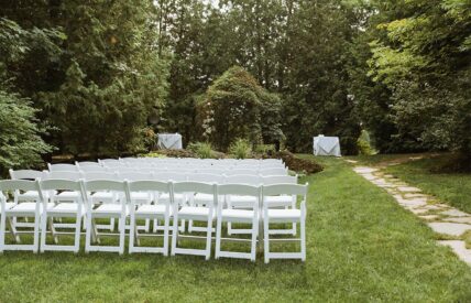 Guest seating at Millcroft’s Riverside Wedding Garden wedding venue at Millcroft Inn & Spa in Caledon