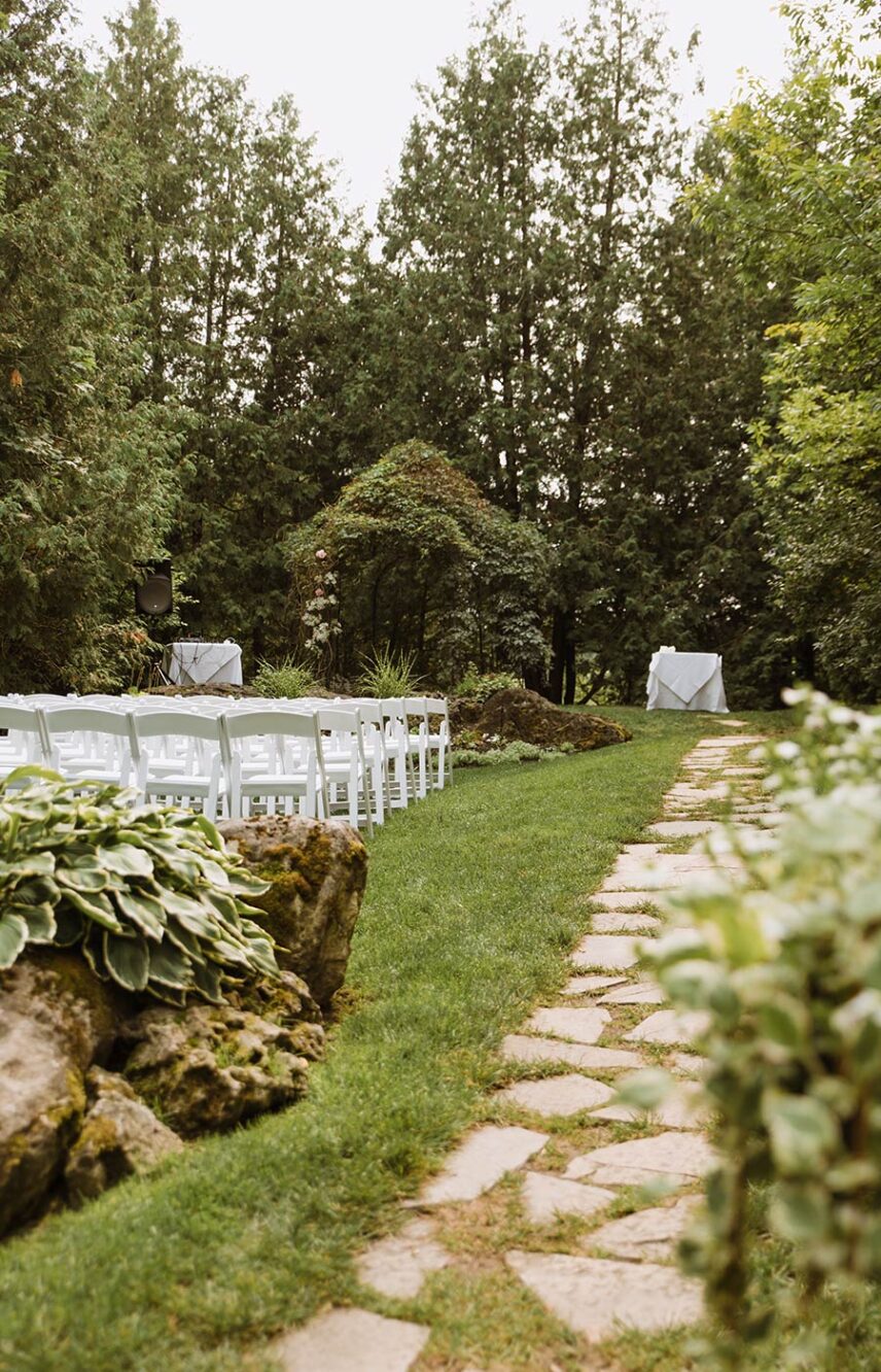 Cobblestone path leading to Millcroft’s Riverside Wedding Garden wedding venue at Millcroft Inn & Spa in Caledon