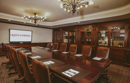 Scarlet boardroom venue for meetings at the Queens Landing Hotel in Niagara-on-the-Lake