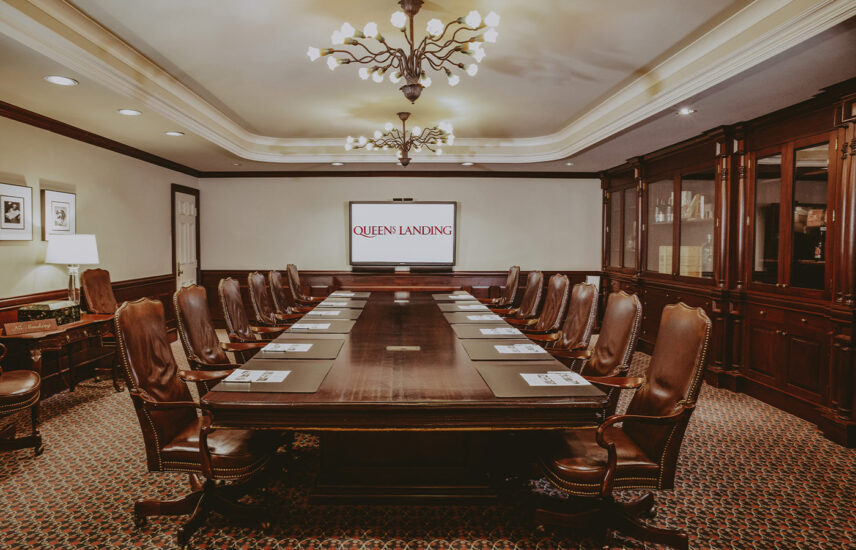 Warm accents in Scarlet boardroom venue for meetings at the Queens Landing Hotel in Niagara-on-the-Lake