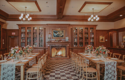 Olde Library venue for wedding receptions with rectangular seating at the Pillar & Post Hotel in Niagara-n-the-Lake