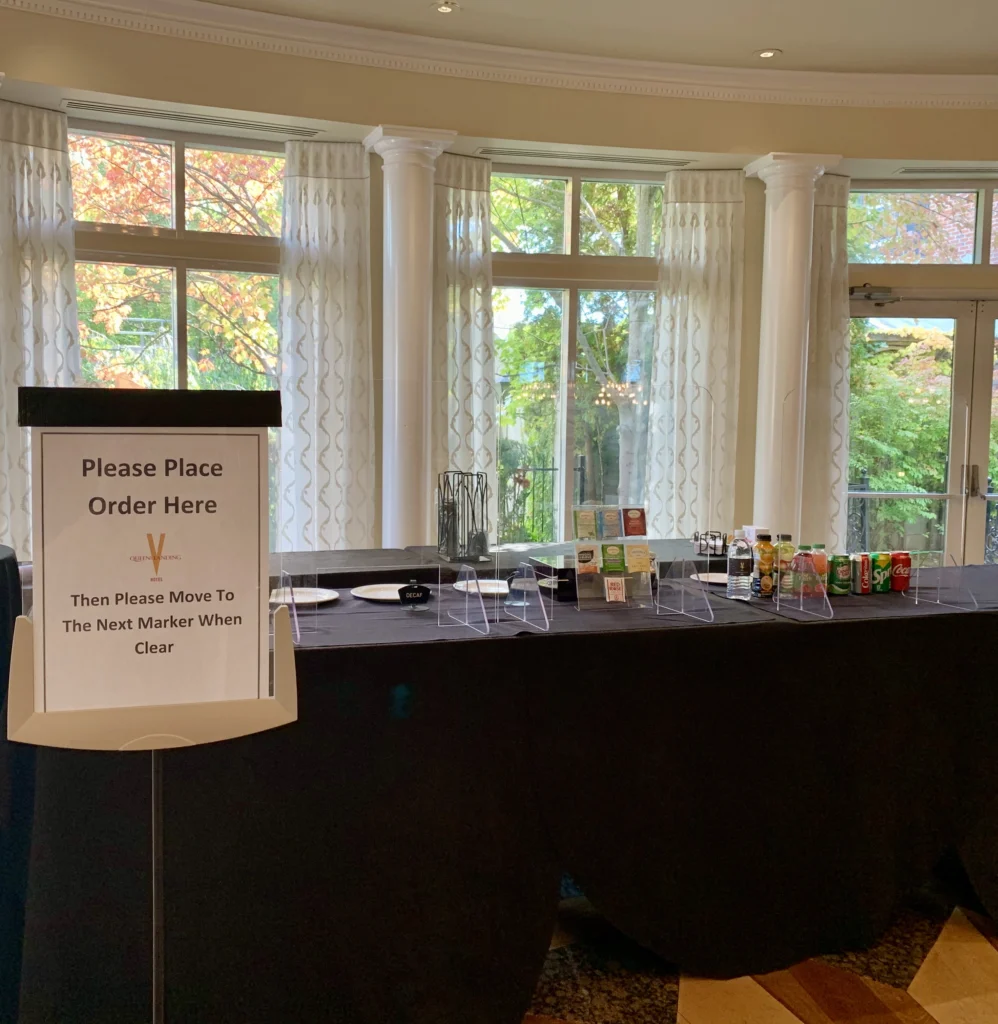 food and beverage program set up during covid 19 at Queen's Landing Hotel