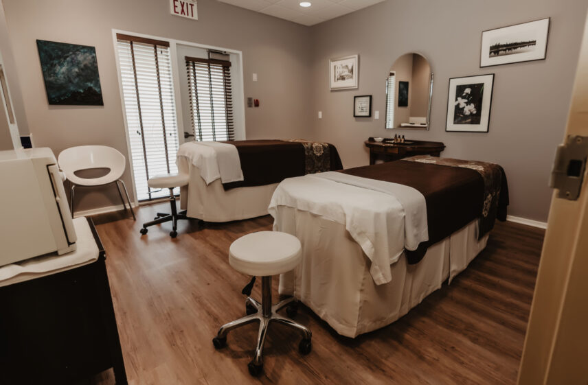 Massage tables inside Millcroft Spa in Caledon, Ontario.