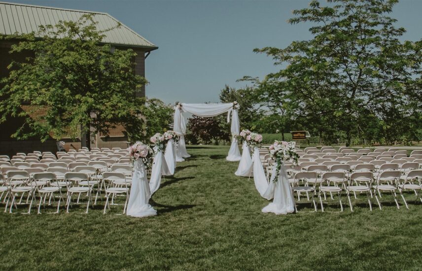 wedding ceremony set up at chateau des charmes in niagara on the lake