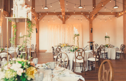 Rustic and romantic wedding reception venue at the Barn at the Pillar & Post Hotel in Niagara-on-the-Lake