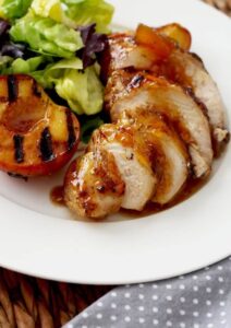 Fire Roasted Chicken Salad with Niagara Peaches and White Honey Glaze recipe from Noble Restaurant