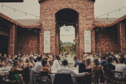 winery wedding reception in the courtyard at the hare wine co niagara on the lake