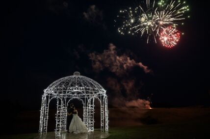 Newly married couple watches fireworks at sue ann staff estate winery