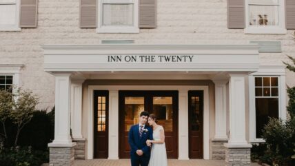 Newly Married Couple outside Inn On The Twenty in Jordan, Ontario