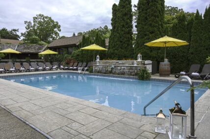 Heated outdoor swimming pool at Pillar and Post in Niagara-on-the-Lake.