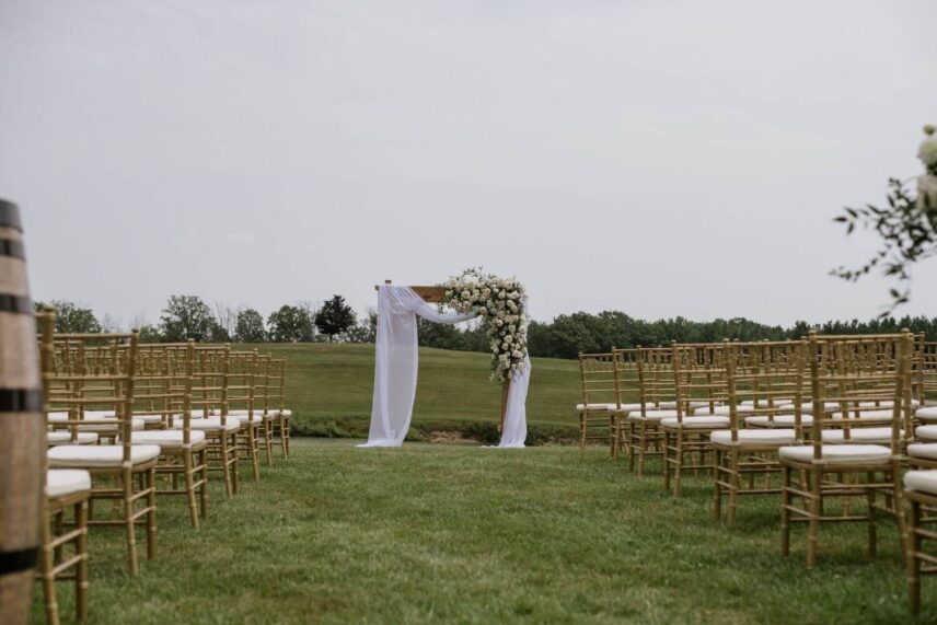 Winery wedding ceremony set up at Sue Ann Staff Estate Winery in Jordan Ontario