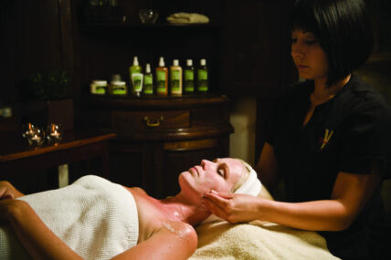 A woman getting a facial during a Mother’s Day getaway in Niagara on the Lake