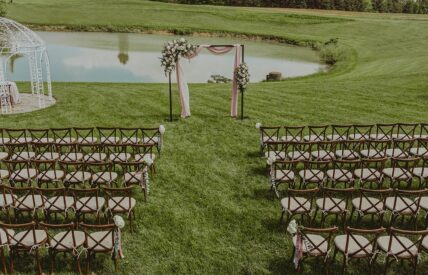 Waterside wedding ceremony set up in Niagara Ontario at Sue Ann Staff Winery