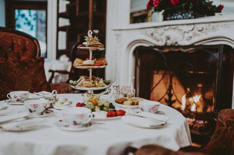 Romantic tea by a fireplace in Niagara-on-the-Lake at The Drawing Room at Prince of Wales