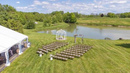 An aerial view of a wedding ceremony at Sue-Ann Staff Estate Winery