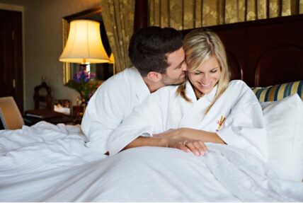 A couple celebrating a romantic engagement in Niagara on the Lake at Vintage Hotels