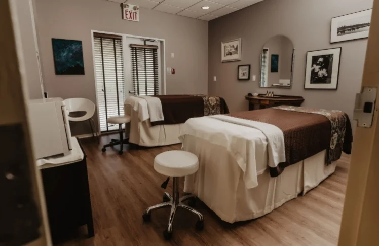 Massage tables set up for a luxury spa getaway in Caledon, Ontario