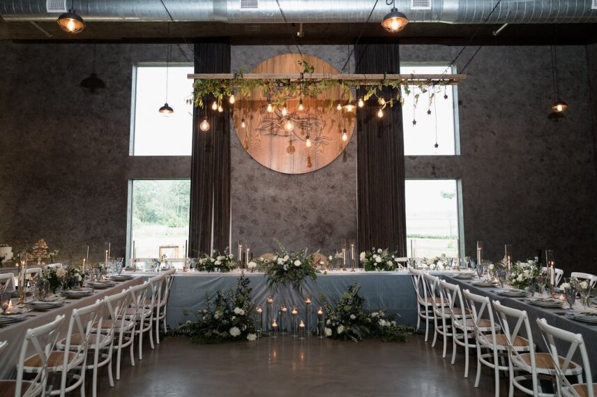 A wedding reception in The Barrel Room at the Hare Wine Co.