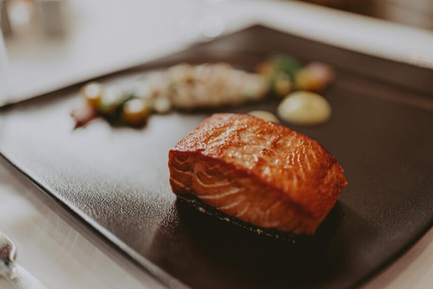 Salmon served as a part of the catering at a winter wedding in Niagara-on-the-Lake