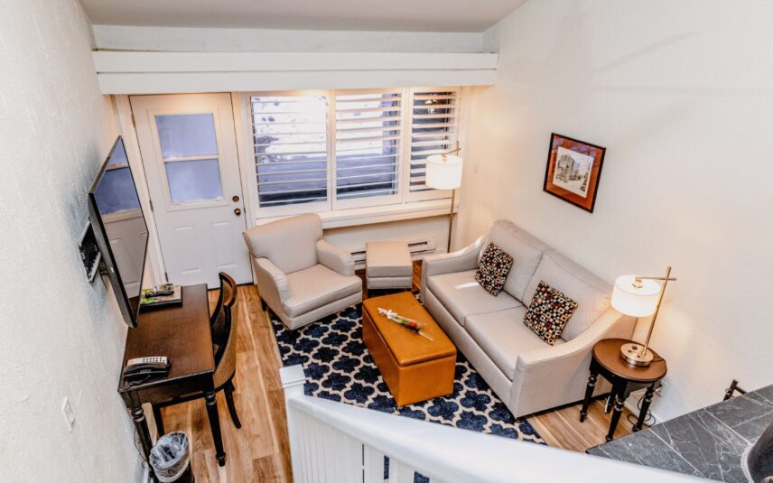 Comfortable living room on first-story of the Crofts Guest accommodations at Millcroft Inn & Spa in Caledon