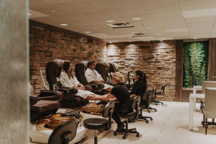 A mom receiving a pedicure at 100 Fountain Spa in Niagara-on-the-Lake.