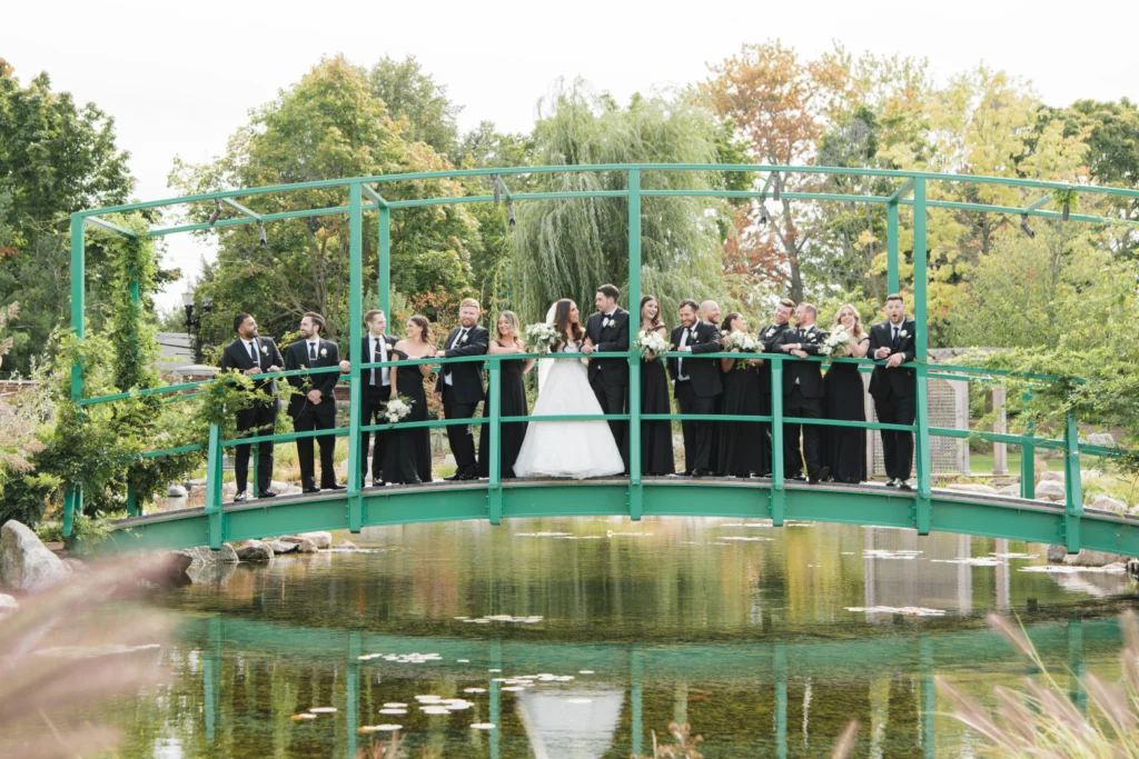 Wedding party on the bridge at The Gardens in Niagara-on-the-Lake