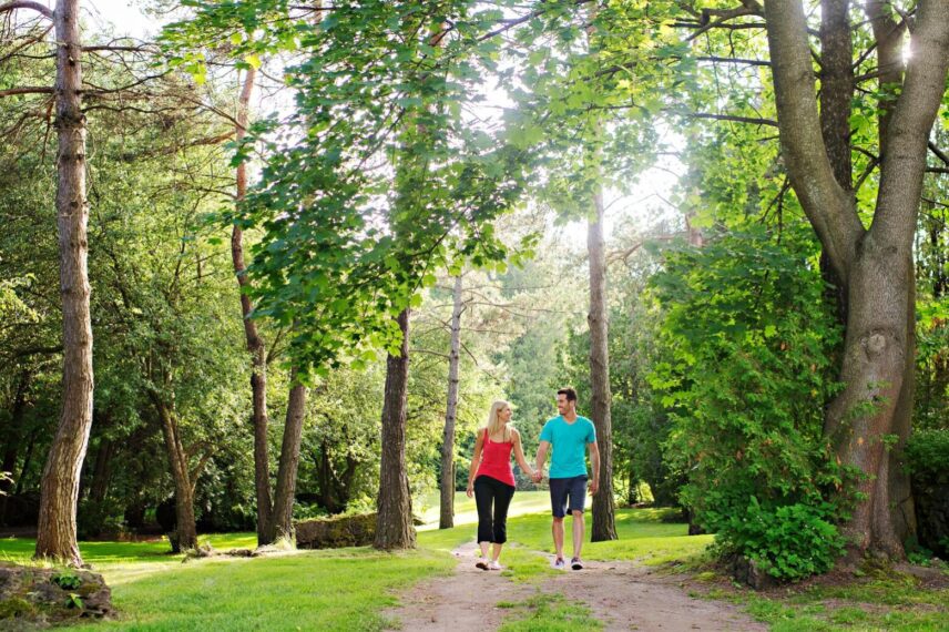 A couple going to the Canada Day BBQ in Simcoe Park.