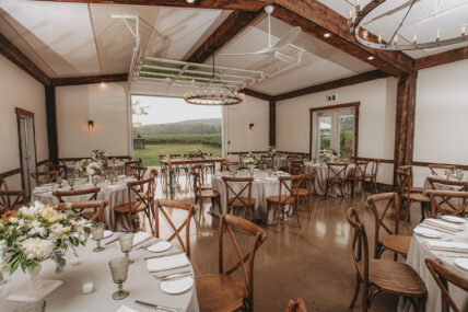 A wedding reception in the barn at Cave Spring Vineyard.