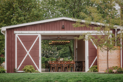 The Cave Spring Vineyard barn set up for a wedding reception in Niagara-on-the-Lake.