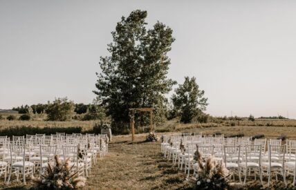 A vineyard wedding ceremony set-up at Queenston Mile Vineyard in Niagara-on-the-Lake