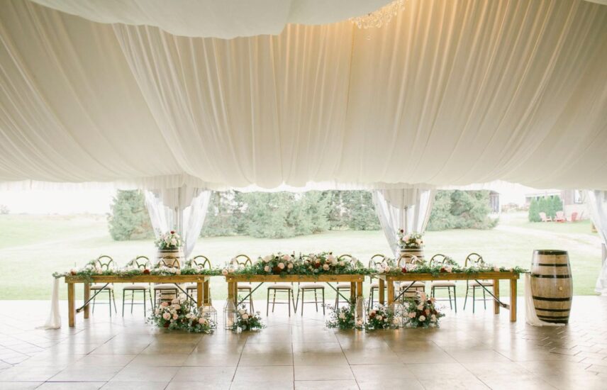 Sue-Ann Staff winery set up for a wedding reception in Niagara-on-the-Lake.