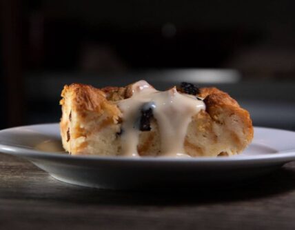 Chestnut & Black Currant Bread Pudding with Toffee Anglaise 