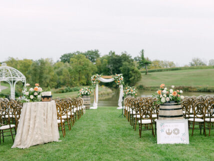 Chairs set for a wedding ceremony at an outdoor venue