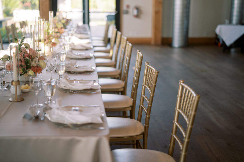 A table setting arrangement at a wedding in Niagara-on-the-Lake.