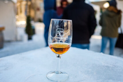 A glass of Icewine served in Niagara-on-the-Lake.